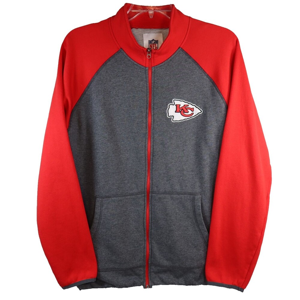 Kansas City Chiefs NFL Full Zip Up Jacket Sweat Shirt Men's Size Large Red Gray